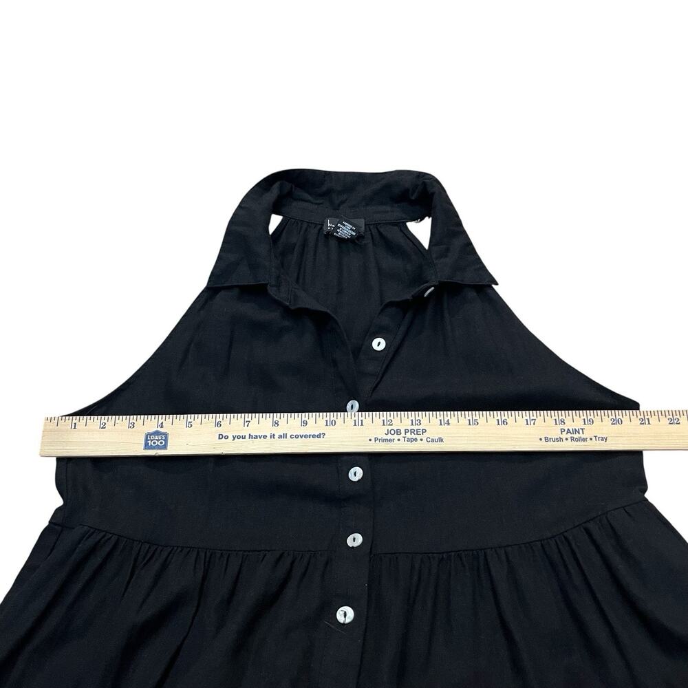 Nicole Miller Linen Blend Swing Dress Large Black Button Down Tiered Boho Casual - Picture 6 of 8